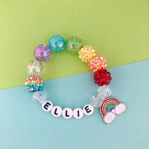 Personalized Kids Rainbow Bracelet, Charm Bracelet Toddler Bracelet, Kids Bracelet, Custom Name, For Girls, Rainbow Stretch Bracelet