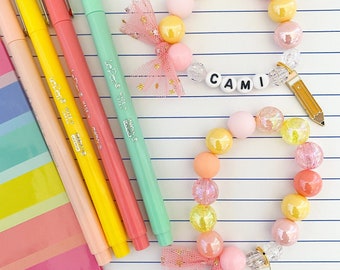 Personalized Beaded Pencil Charm Bracelet: Kids Back to School