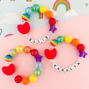 Personalized Kids Bracelet: Rainbow Beaded Name Bracelet with Heart