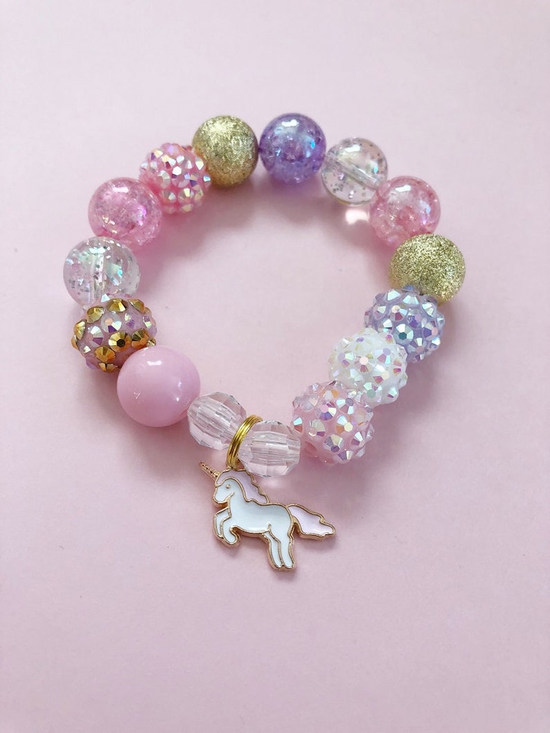 Pink Unicorn Beaded Charm Bracelet Toddler Bracelet Kids Etsy