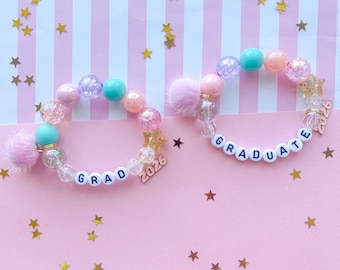 Kids 2026 Graduation Charm Bracelet, Kindergarten Preschool Graduate Gift, Pom Pom