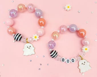 Personalized Halloween Ghost Charm Bracelet: Kids' Beaded Bracelet