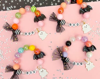 Halloween Kids Beaded Bracelet: Ghost, Bat & BOO Charm