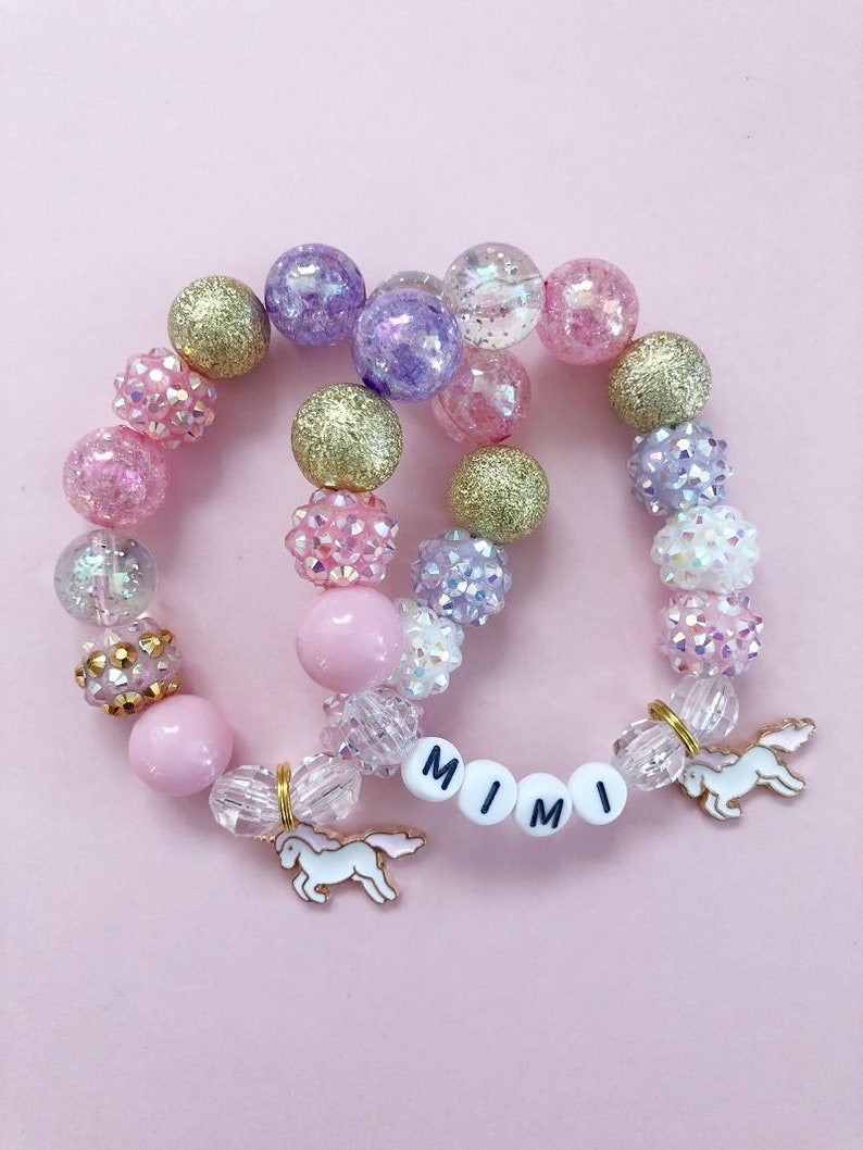 Pink Unicorn Beaded Charm Bracelet Toddler Bracelet Kids Etsy