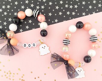 Personalized Halloween Ghost Charm Bracelet: Kids Beaded Bracelet