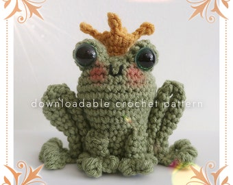 Frog Prince,INTERMEDIATE LEVEL,Jok the Frog  Amigurumi,Crochet Pattern,Light Weight,Worsted Weight,Bulky Weight, Super Bulky Weight,Frog Toy