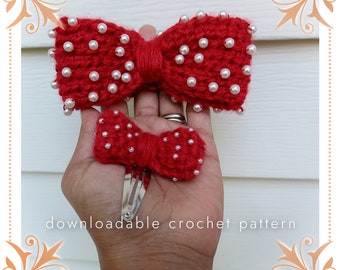 The Anita Bow,Hair Bow Pattern,Crochet,Easy Level,Medium,Small Bow,Hair Clip,Ponytail Wrap, Coquette,Beaded Bow, Baby Shower Girl Gift,