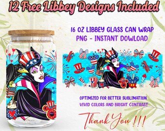 Bösewicht 4. Juli 16 Unze Libbey Glasdosenverpackung PNG Sublimationsdesigns, US-Unabhängigkeitstag 16 Unzen Glasdose, Cartoon PNG Digitaler Download