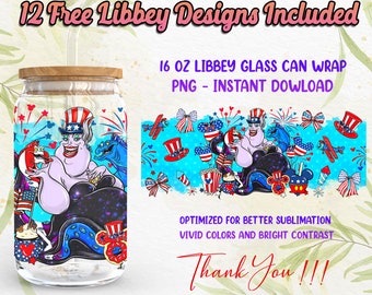 Bösewicht 4. Juli 16 Unze Libbey Glasdosenverpackung PNG Sublimationsdesigns, US-Unabhängigkeitstag 16 Unzen Glasdose, Cartoon PNG Digitaler Download