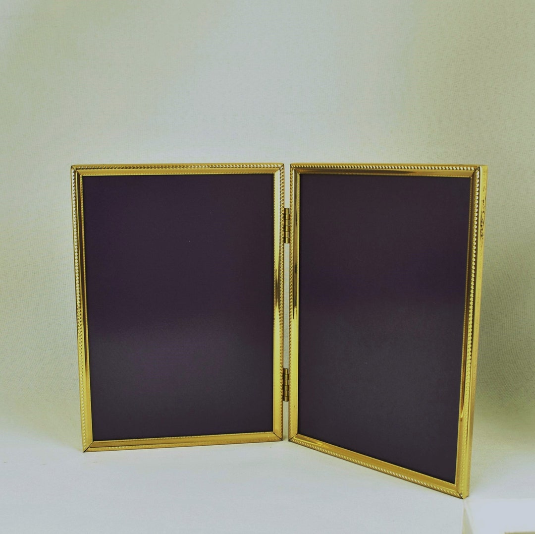 Vintage Gold Tone Folding Double Picture Frame - 5x7 Tabletop Display ...