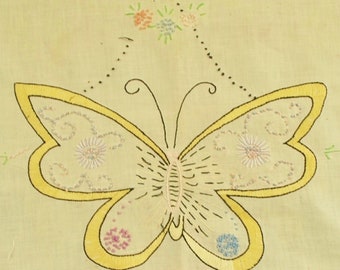 Vintage Hand Embroidery Butterfly from 1940's