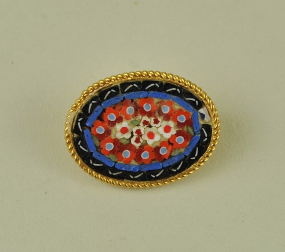Vintage Italy Micro Mosaic Small Oval Brooch - image 1