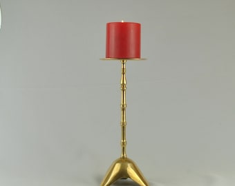 Brass Pillar Candle Holder with Pin Holder 10 1/2 Inches Tall