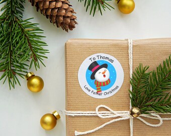 Personalised Christmas Present Snowman Stickers Father Christmas Santa Reindeer