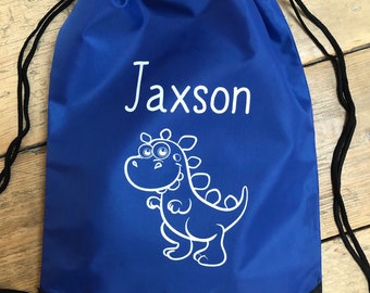 Personalised Dinosaur Bag - Swimming, School, Football Draw String Bag