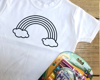 Kids Rainbow Colouring T-shirt - Colour In Washable Top With Or Without Crayola Markers