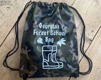 Personalised Forest School Bag | Wellies | Draw String School Bag P.E