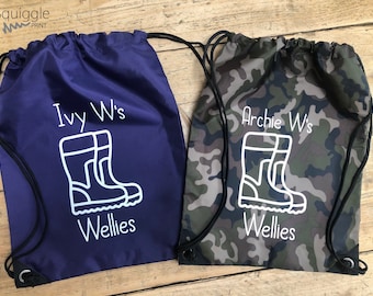 Personalised Welly Wellington Bags Draw String School Bag P.E