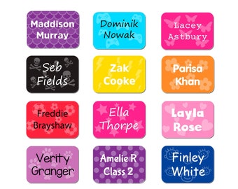 ONE4ALL Personalised Name Sticker Labels For Clothing, School Uniform, Bags, Shoes - Range Of Colours/Patterns  No Iron No Sew (Pack of 60)