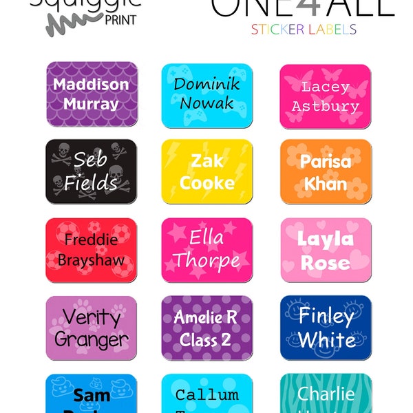 ONE4ALL Personalised Name Sticker Labels For Clothing, School Uniform, Bags, Shoes - Range Of Colours/Patterns  No Iron No Sew (Pack of 60)