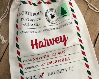 Personalised Large Christmas Santa Sack Santas Sleigh / North Pole