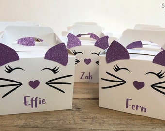 Cat Kitty Party Boxes party food bag box favours children's party hand made to order (Pack of 10)