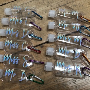Personalised Teacher Hand Sanitiser Bottle With Clip Empty Travel Sanitiser Bottle Keyring - Refill Hand Gel Bottles