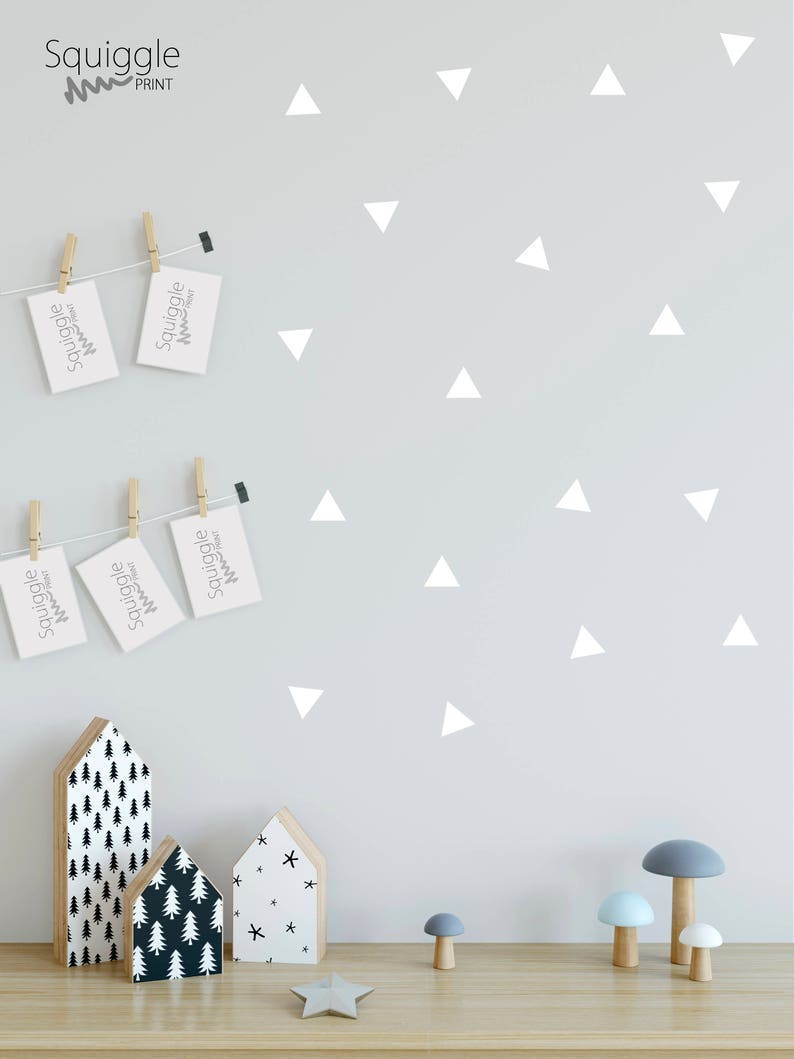 Triangle sticker nursery bedroom vinyl wall stickers available in 2 sizes and 8 colours black white grey pink gold mint