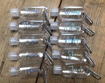 Wedding Guest Favour Personalised Hand Sanitiser Bottle With Clip