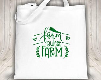 Tote bag Farm Sweet Farm black or white bag 100% Cotton green red silver gold print