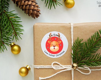 Personalised Christmas Present Stickers Reindeer Snowman Santa