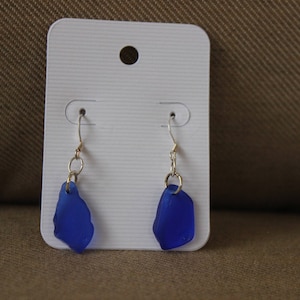 Cobalt Blue Beach Glass Dangle Earrings