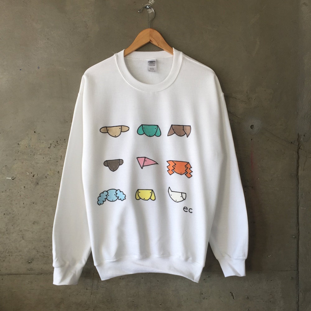 Ecooperart Dog Head Sweatshirt - White Sweatshirt - Dog Sweatshirt - Puppy Sweatshirt - Animal Sweatshirt Animood Collections