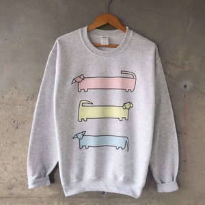 Weiner Dog Sweatshirt, Dachshund Sweatshirt, Doxie Sweatshirt - Ash Grey Sweatshirt: Pink Yellow Blue