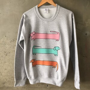 Weiner Dog Sweatshirt, Dachshund Sweatshirt, Doxie Sweatshirt - Heather Grey Sweatshirt: Pink Green Orange