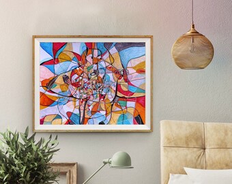 Original Abstract painting, Colorful wall art, Watercolor and mixed media on paper.