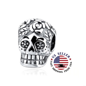 Day of the Dead Skull Charm Sterling Silver - Day of the Dead Charm - Day of the Dead Bead - Skull Charm - Fits All Charm Bracelets