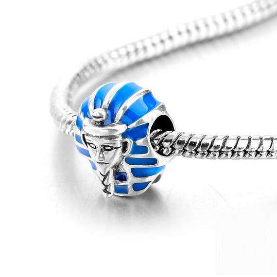 Sterling Silver Egyptian Charm - Pharaoh Charm - Egypt Charm - Blue Pharaoh Charm - Egypt God Charm -  Fits All Charm Bracelets