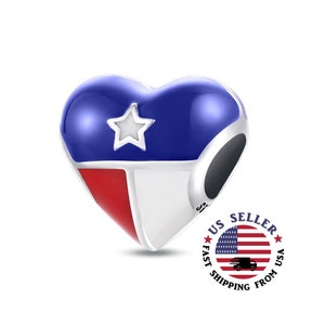 Texas Flag Charm Sterling Silver - Love Texas Charm - Texas Flag Charm - Texas Heart Charm - Texas Charms Pendant - Fits all Charm Bracelets