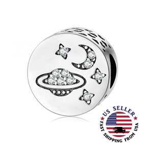 Space Charm Sterling Silver - Night Sky Charm - Love Space Charm - Moon and Stars Charm - Astrology Charm -  Fits all Charm Bracelets