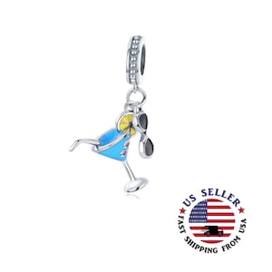 Margarita Cocktail Drink Charm Sterling Silver - Vacation Charms - Beach Charm - Tropical Drink Charm - Beach Charm-Fits all Charm Bracelets