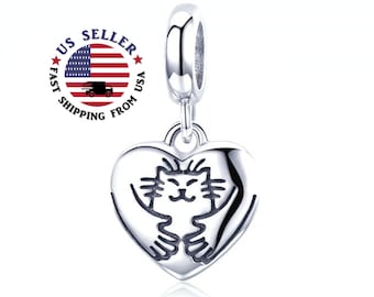 Silver Baby Cat Charm With Heart Cutout, Kitty Cat Charms, Cat