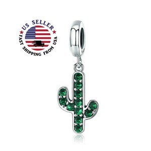 Cactus Charm Sterling Silver - Sterling Cactus Charm - Green Cactus Charm - Desert Charm - Rhinestone Cactus - Fits all Charm Bracelets