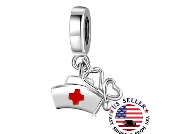 Nurse Hat Charm Sterling Silver - Nurse Charm - Nurse Gift - Nurse Pendant - Nurse Charm - Stethoscope Charm -Fits all Charm Bracelets
