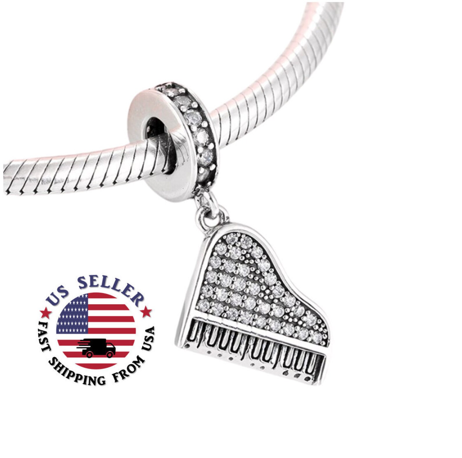Sparkling Piano Charm Sterling Silver Silver Piano Charm Etsy