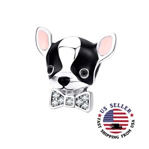 Black & White Chihuahua Charm Sterling Silver - Enamel Chihuahua Bead - Chihuahua Head - Chihuahua Mom Gift - Fits all Charm Bracelets