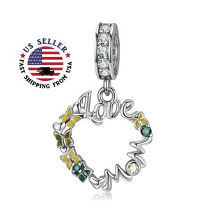 Love Mom Dangle Charm Sterling Silver - Sterling Silver Love Mom Charm - Love Mother Charm - Love you Mother Charm -Fits all Charm Bracelets