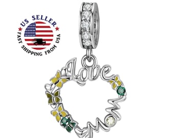 Love Mom Dangle Charm Sterling Silver - Sterling Silver Love Mom Charm - Love Mother Charm - Love you Mother Charm -Fits all Charm Bracelets