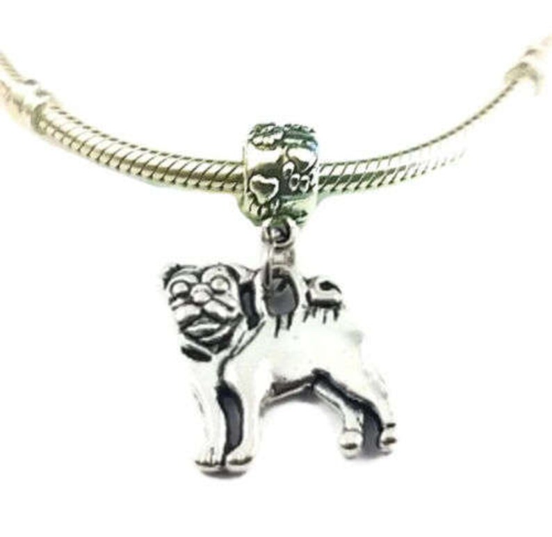 Pug Charm for Bracelet Silver Pug Charm Silver Pug Charm Etsy