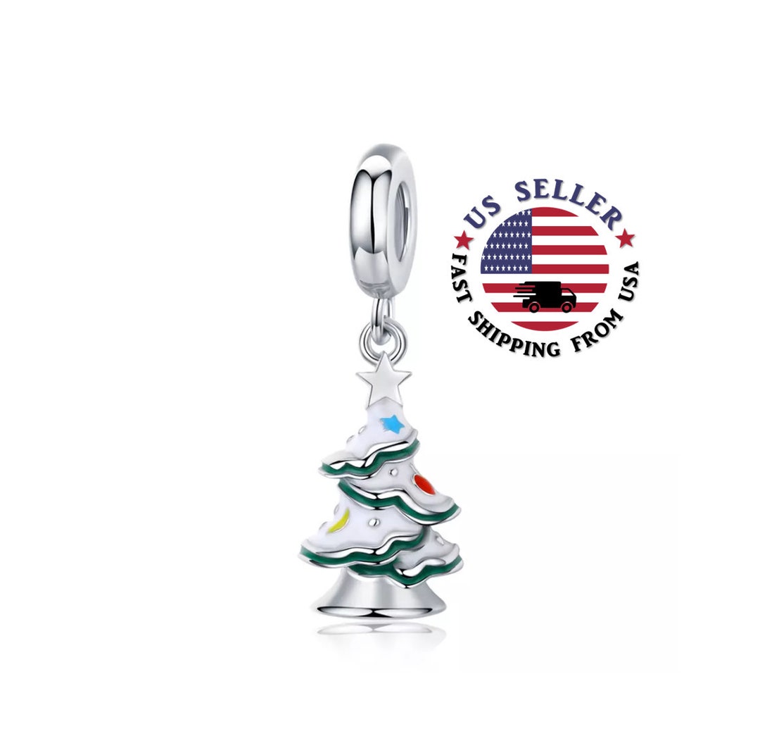 White Christmas Tree Charm Sterling Silver Christmas Tree Bead